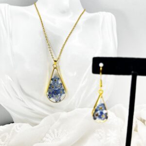 Sapphire Petal Charm Necklace And Earrings Set